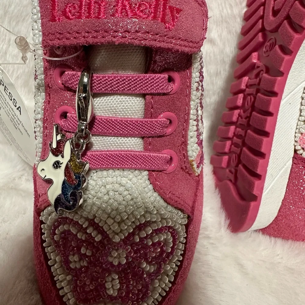 Lelli Kelly Kids Pink and White Butterfly Beaded Sneakers